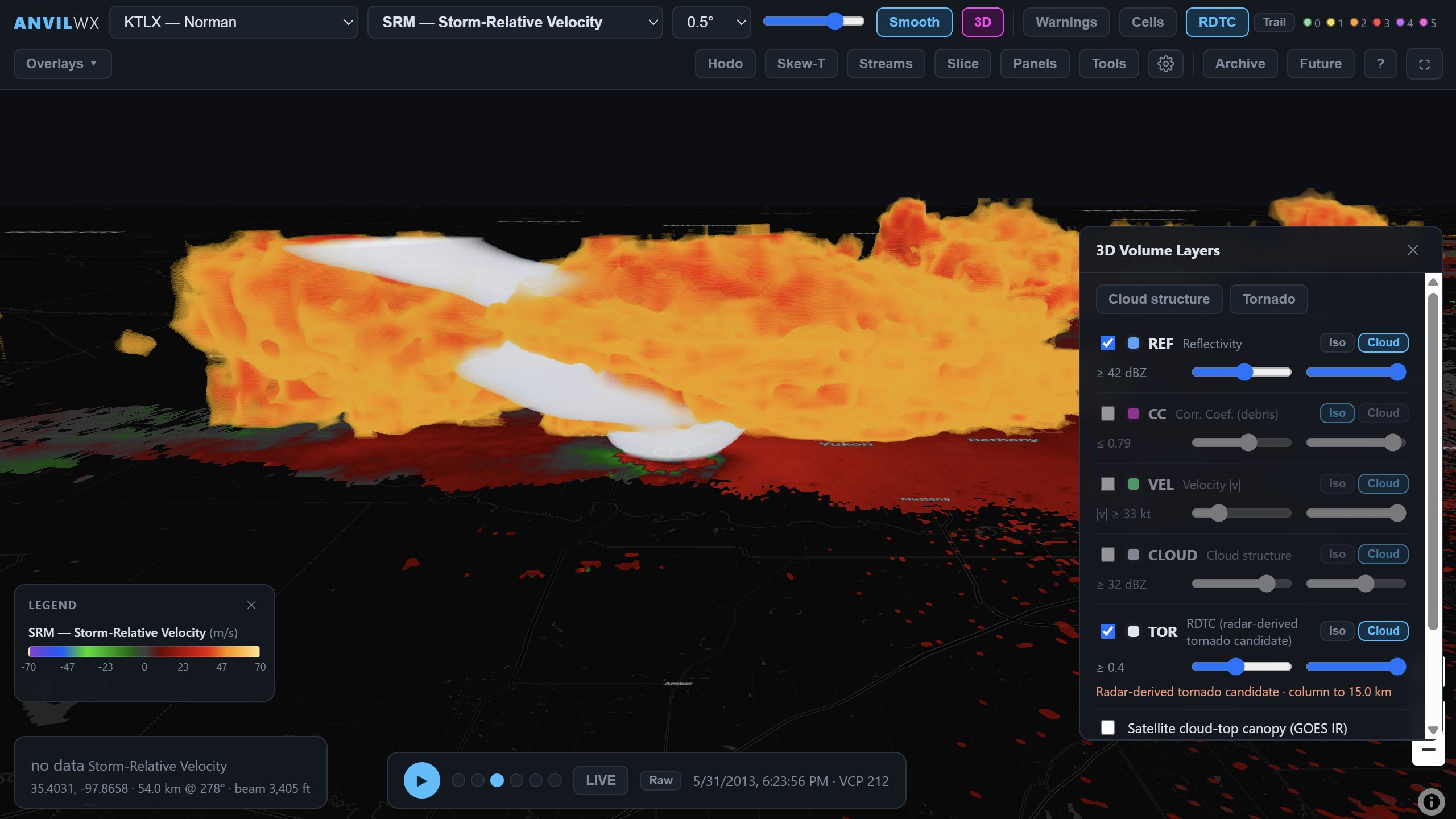 3D volumetric storm view with iso-surfaces over the map